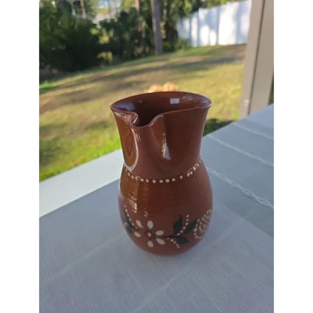 Handmade Redware Pottery Pitcher 8